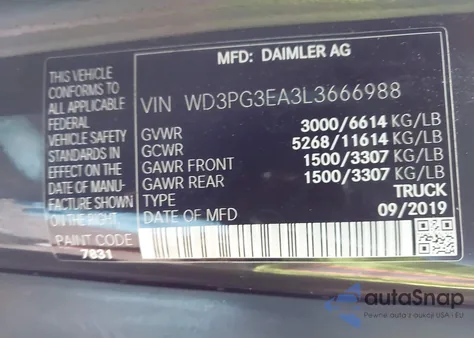 2020 Mercedes-Benz Metris из США, поврежденный, VIN WD3PG3EA3L3666988